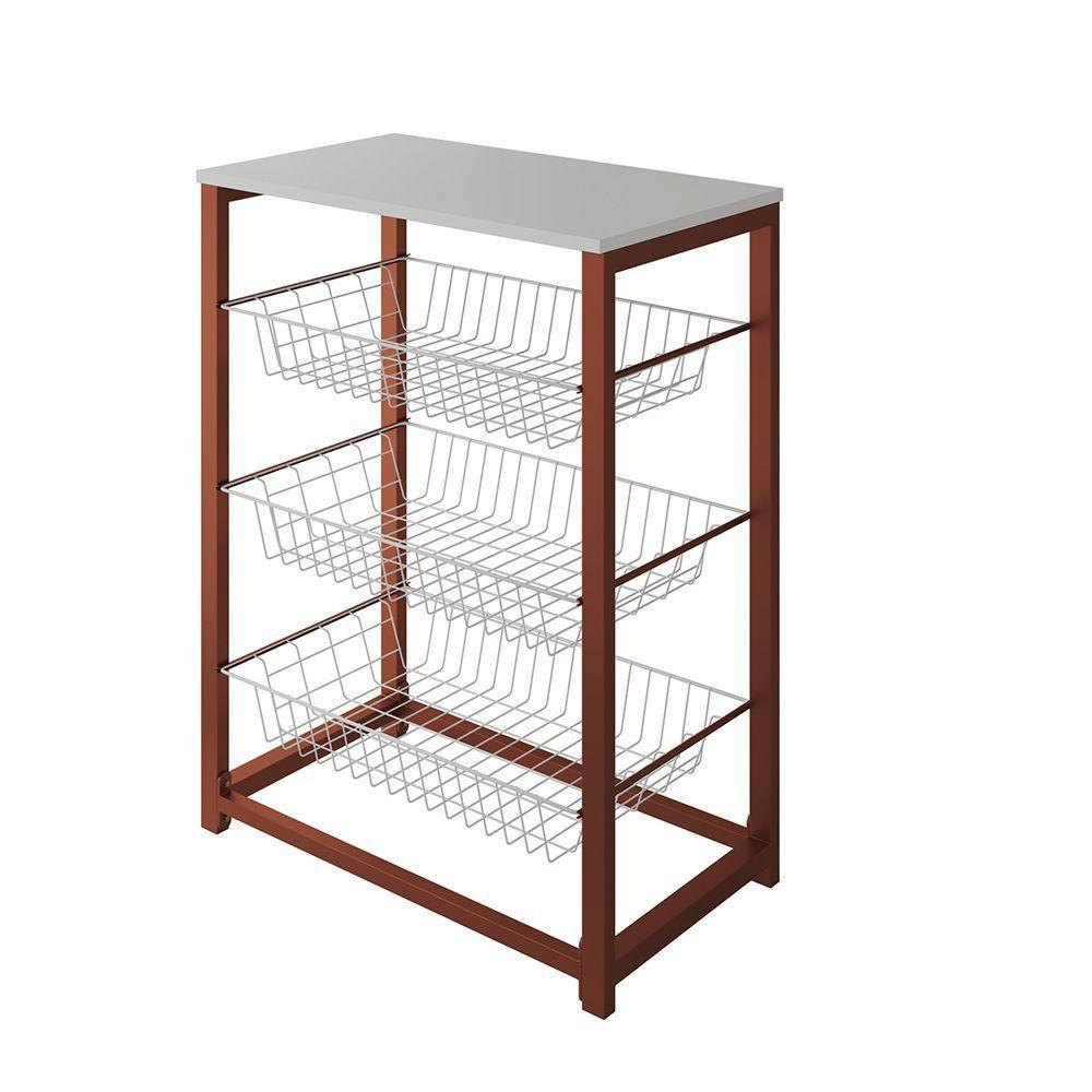 Fruteira Com Suporte Para Micro-Ondas Barcelona Aço Cobre Cesto Branco Tampo Branco - Cor: Marrom - 3