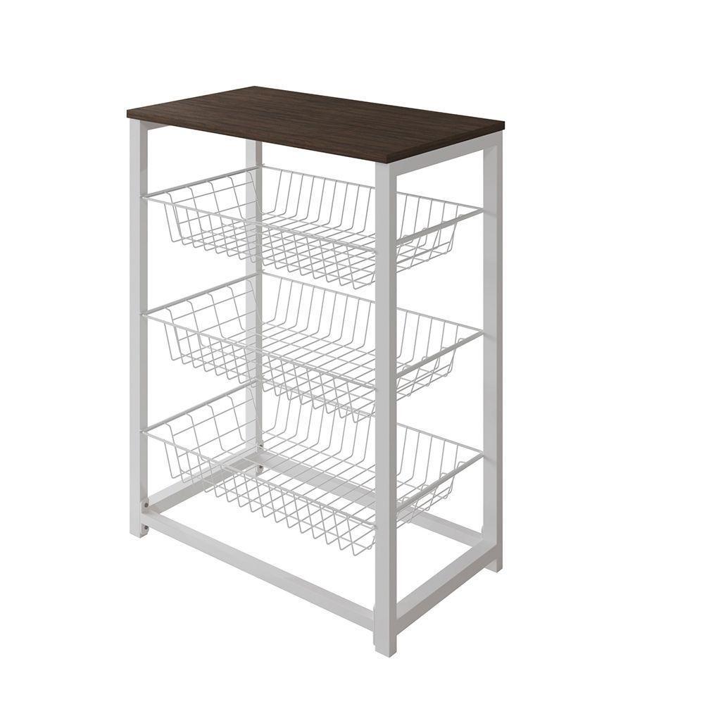 Fruteira Com Suporte Para Micro-Ondas Barcelona Aço Branco Cesto Branco Tampo Amêndoa - Cor: Marrom - 3