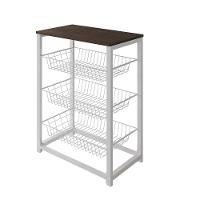 Fruteira Com Suporte Para Micro-Ondas Barcelona Aço Branco Cesto Branco Tampo Amêndoa - Cor: Marrom - 3