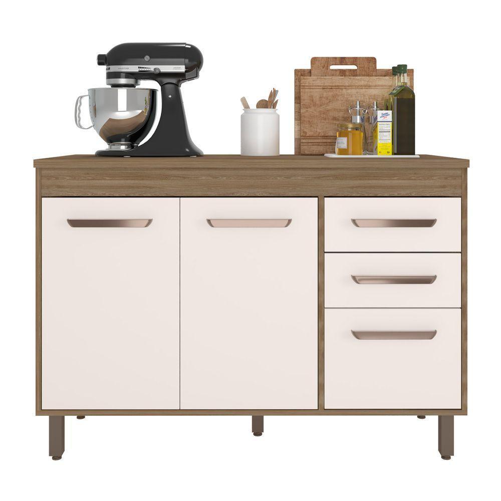 Balcão Com 3 Portas E 2 Gavetas Sem Tampo Barcelona Cor Carvalho Oak Off White Poliman Móveis - 1