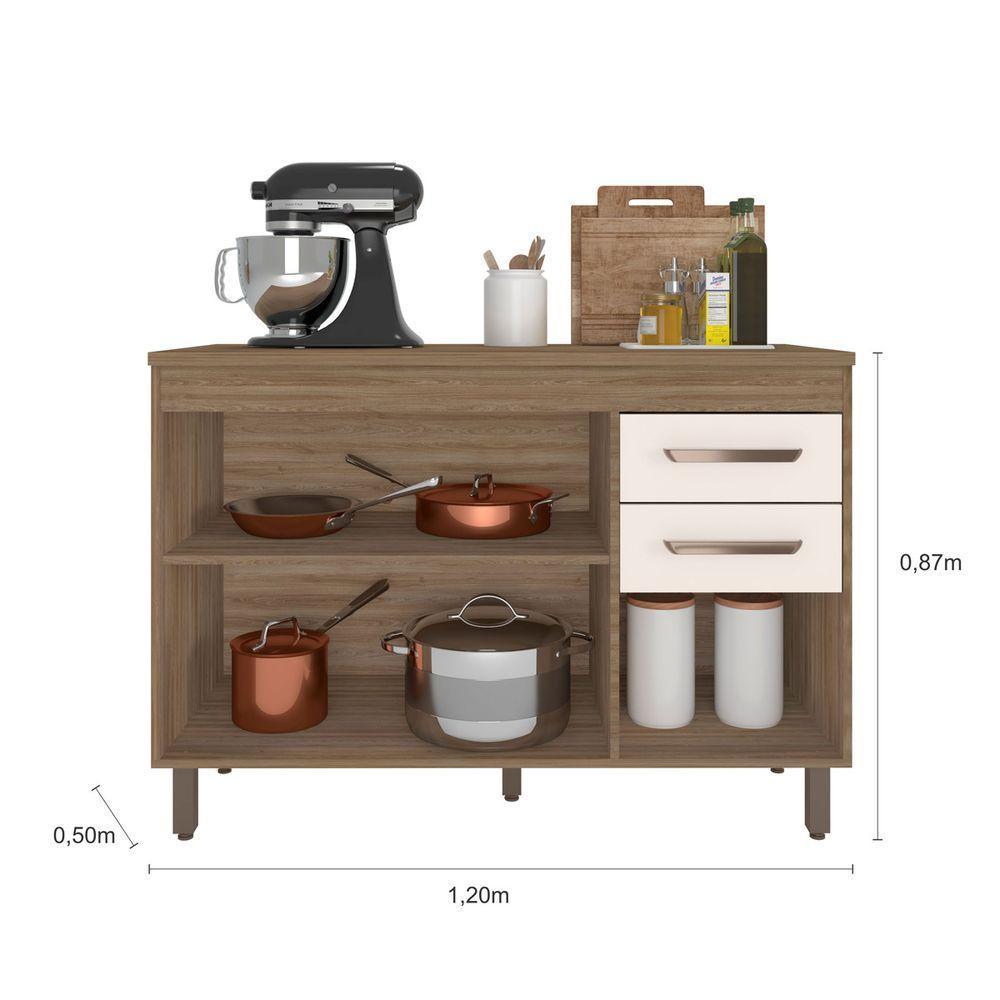 Balcão Com 3 Portas E 2 Gavetas Sem Tampo Barcelona Cor Carvalho Oak Off White Poliman Móveis - 3