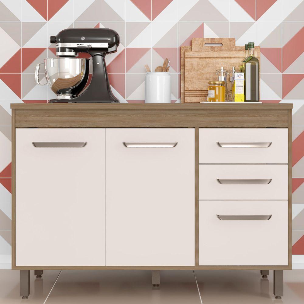 Balcão Com 3 Portas E 2 Gavetas Sem Tampo Barcelona Cor Carvalho Oak Off White Poliman Móveis - 5