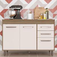 Balcão Com 3 Portas E 2 Gavetas Sem Tampo Barcelona Cor Carvalho Oak Off White Poliman Móveis - 7