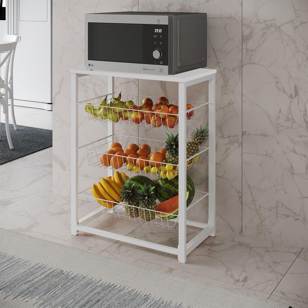 Fruteira Com Suporte Para Micro-Ondas Barcelona Aço Branco Cesto Branco Tampo Branco - Cor: Marrom - 1