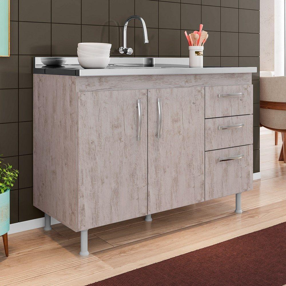 Balcão Gabinete De Pia 120Cm Nathan 2 Portas Rústico - 4