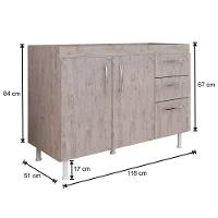 Balcão Gabinete De Pia 120Cm Nathan 2 Portas Rústico - 2