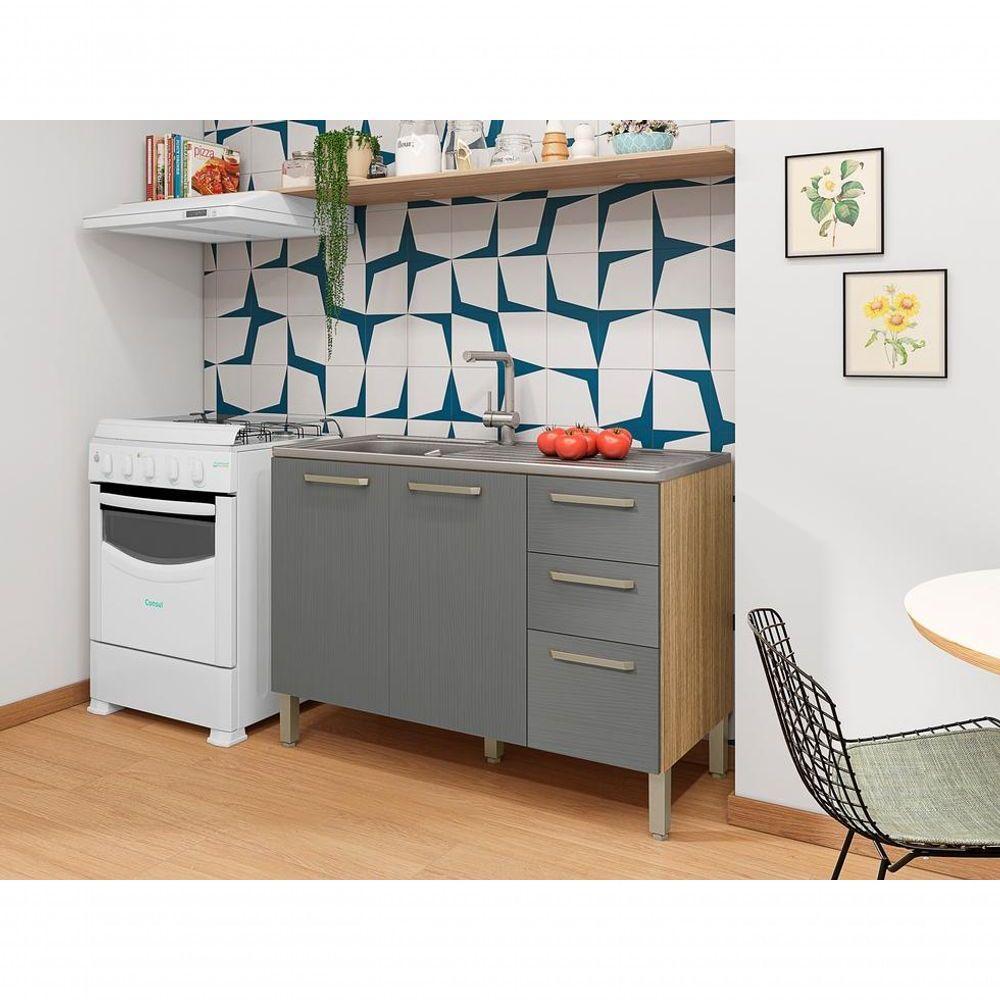 Balcão 1,2m 3 Portas 2 Gavetas Sem Tampo Mad Versalhes Freijo Gris - 1