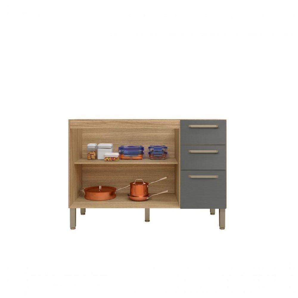 Balcão 1,2m 3 Portas 2 Gavetas Sem Tampo Mad Versalhes Freijo Gris - 3