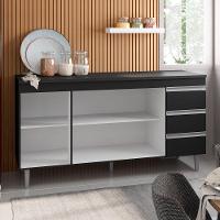 Balcão Gabinete Cozinha 150Cm Com Tampo 3 Portas Preto - 3