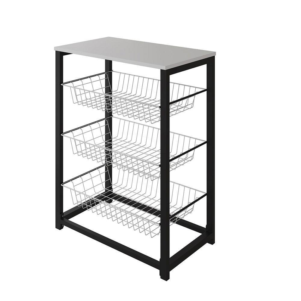 Fruteira Com Suporte Para Micro-Ondas Barcelona Aço Preto Cesto Branco Tampo Branco - Cor: Branco - 3