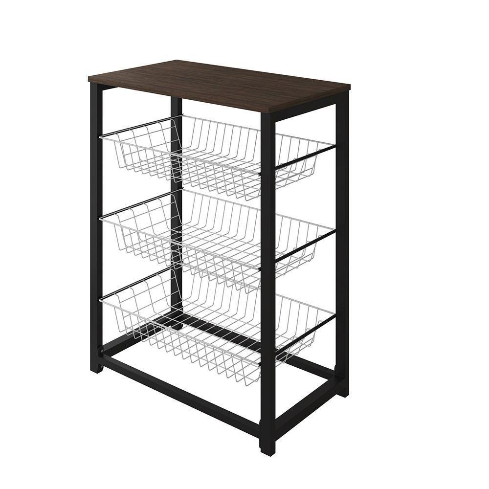 Fruteira Com Suporte Para Micro-Ondas Barcelona Aço Preto Cesto Branco Tampo Amêndoa - Cor: Branco - 4