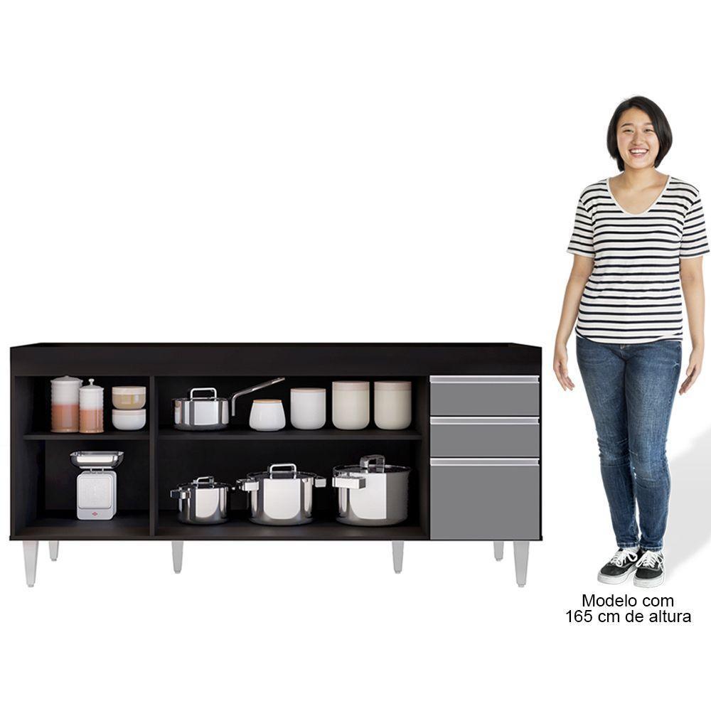 Balcão Gabinete Para Pia 180cm Sem Tampo Dallas Preto/cinza - 3