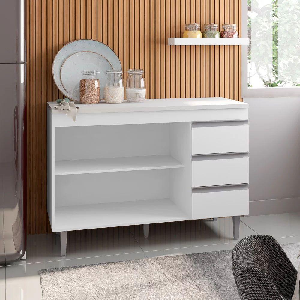 Balcão Gabinete De Pia 120Cm 2 Portas 3 Gavetas Branco - 4