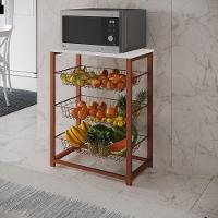 Fruteira Com Suporte Para Micro-Ondas Barcelona Aço Cobre Cesto Cobre Tampo Branco - Cor: Marrom - 1