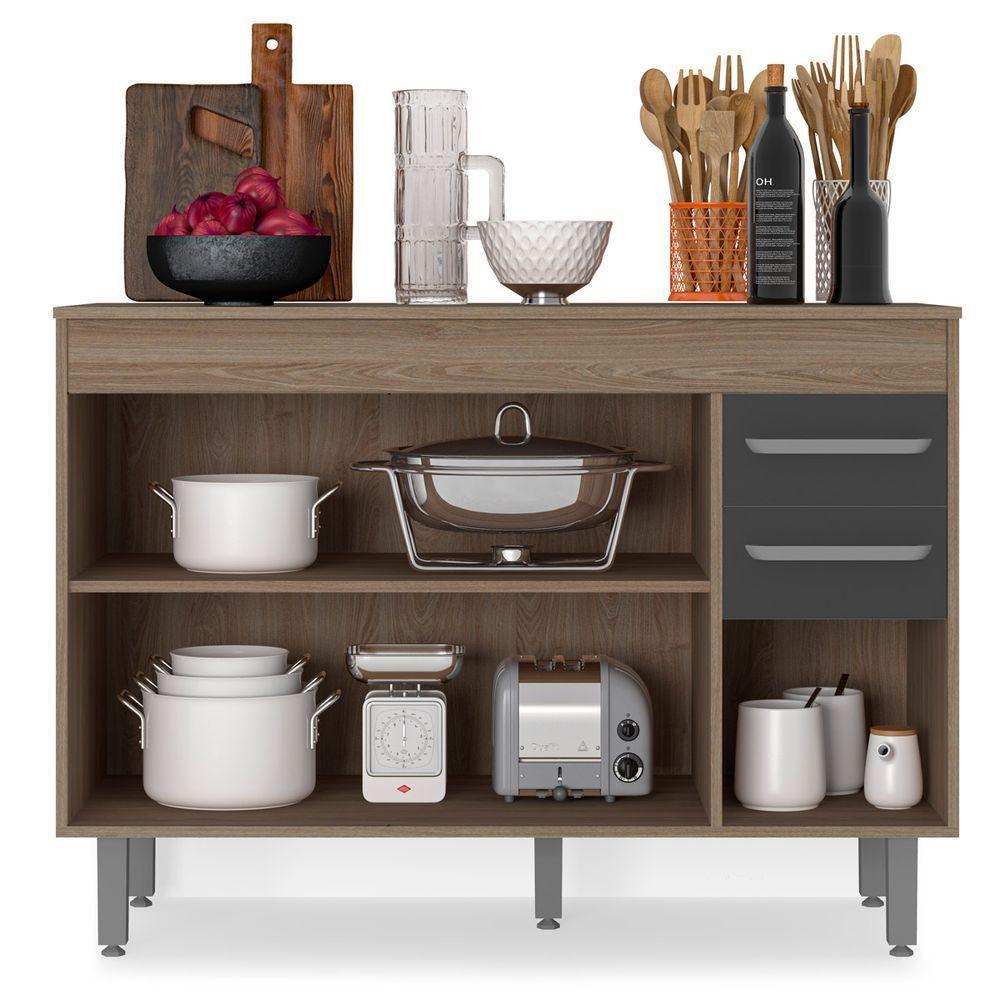 Balcão Com 3 Portas E 2 Gavetas Sem Tampo Barcelona Cor Carvalho Oak Grafite Poliman Móveis - 3