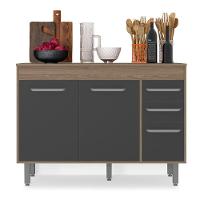 Balcão Com 3 Portas E 2 Gavetas Sem Tampo Barcelona Cor Carvalho Oak Grafite Poliman Móveis - 1