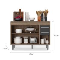 Balcão Com 3 Portas E 2 Gavetas Sem Tampo Barcelona Cor Carvalho Oak Grafite Poliman Móveis - 2