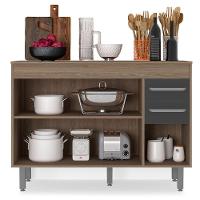 Balcão Com 3 Portas E 2 Gavetas Sem Tampo Barcelona Cor Carvalho Oak Grafite Poliman Móveis - 3