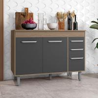 Balcão Com 3 Portas E 2 Gavetas Sem Tampo Barcelona Cor Carvalho Oak Grafite Poliman Móveis - 4