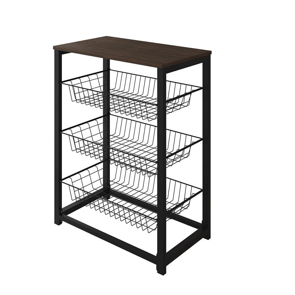 Fruteira Com Suporte Para Micro-Ondas Barcelona Aço Preto Cesto Preto Tampo Amêndoa - Cor: Preto - 3