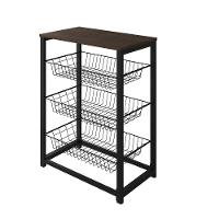 Fruteira Com Suporte Para Micro-Ondas Barcelona Aço Preto Cesto Preto Tampo Amêndoa - Cor: Preto - 3