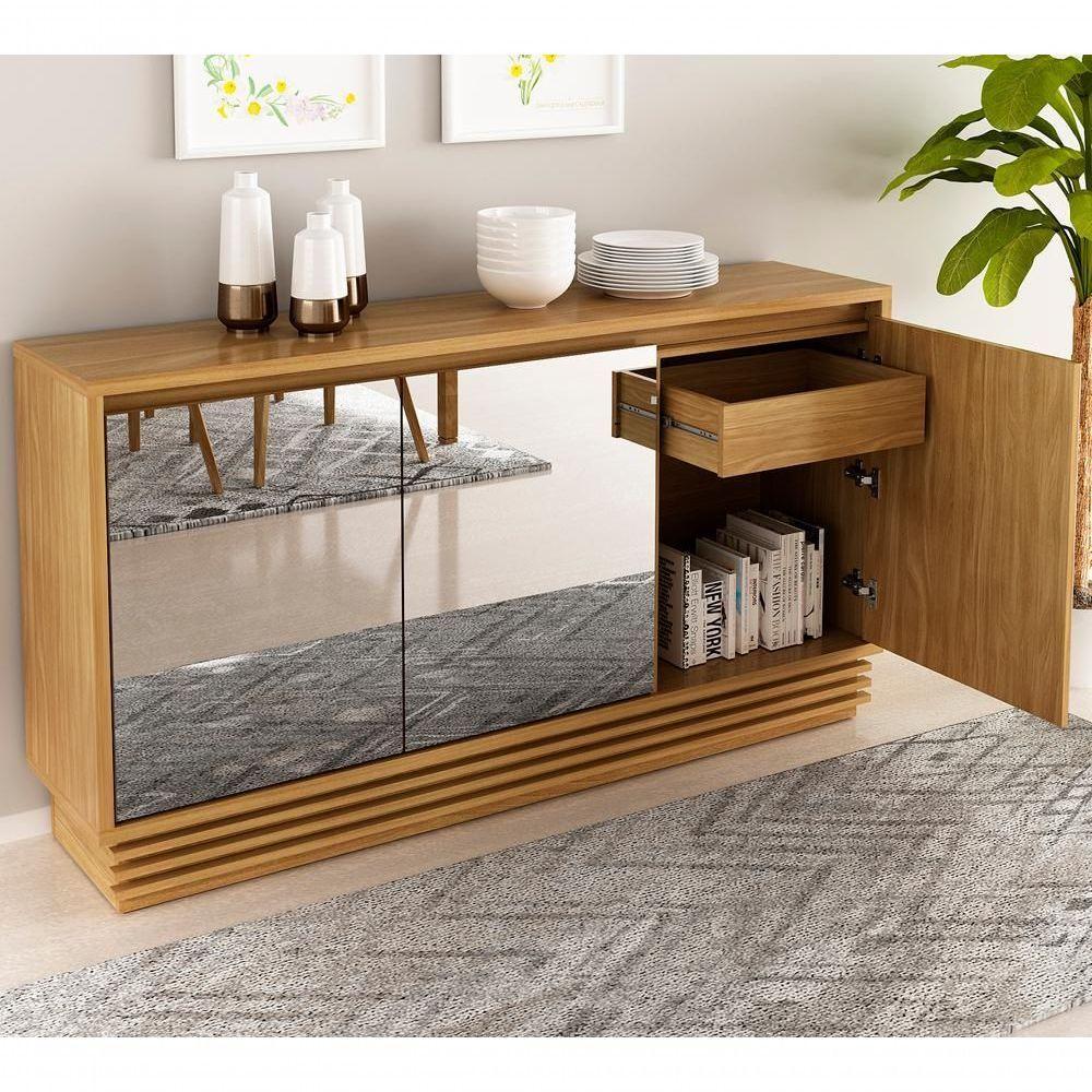 Balcao Buffet 03 Portas Com Espelho Bb2609 Natural Natural - 1