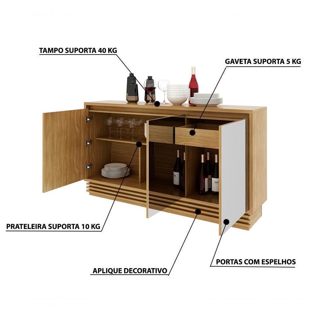 Balcao Buffet 03 Portas Com Espelho Bb2609 Natural Natural - 6