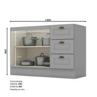 Balcão 2 Portas Clássico Americana 120 Cm Sem Tampo Henn C353-05 Cinza - 3