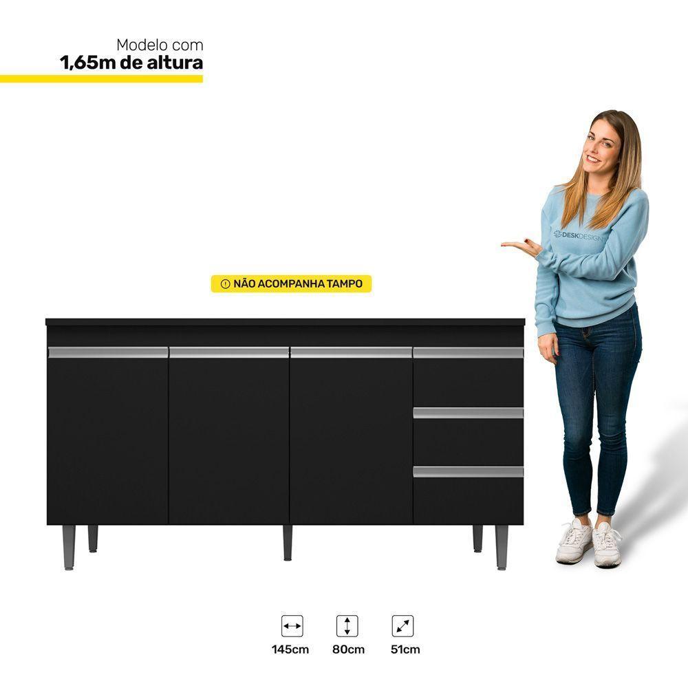 Balcão Gabinete De Pia 150Cm Sem Tampo 3 Portas Preto - 2