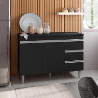 Balcão Gabinete Cozinha 100Cm Com Tampo 2 Portas Preto - 6