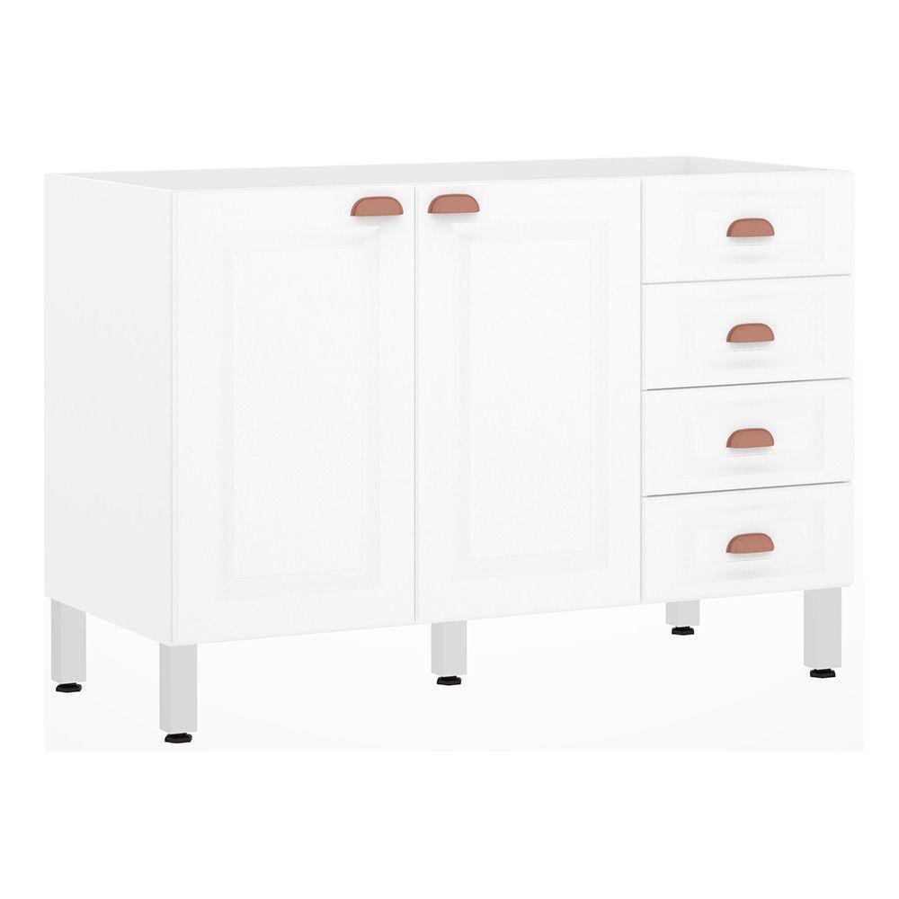 Balcão De Pia S/ Tampo 120cm 2 Portas 4 Gavetas Branco Polar - 1