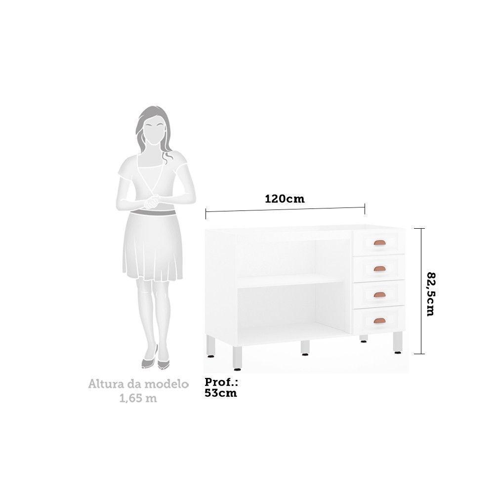 Balcão De Pia S/ Tampo 120cm 2 Portas 4 Gavetas Branco Polar - 3