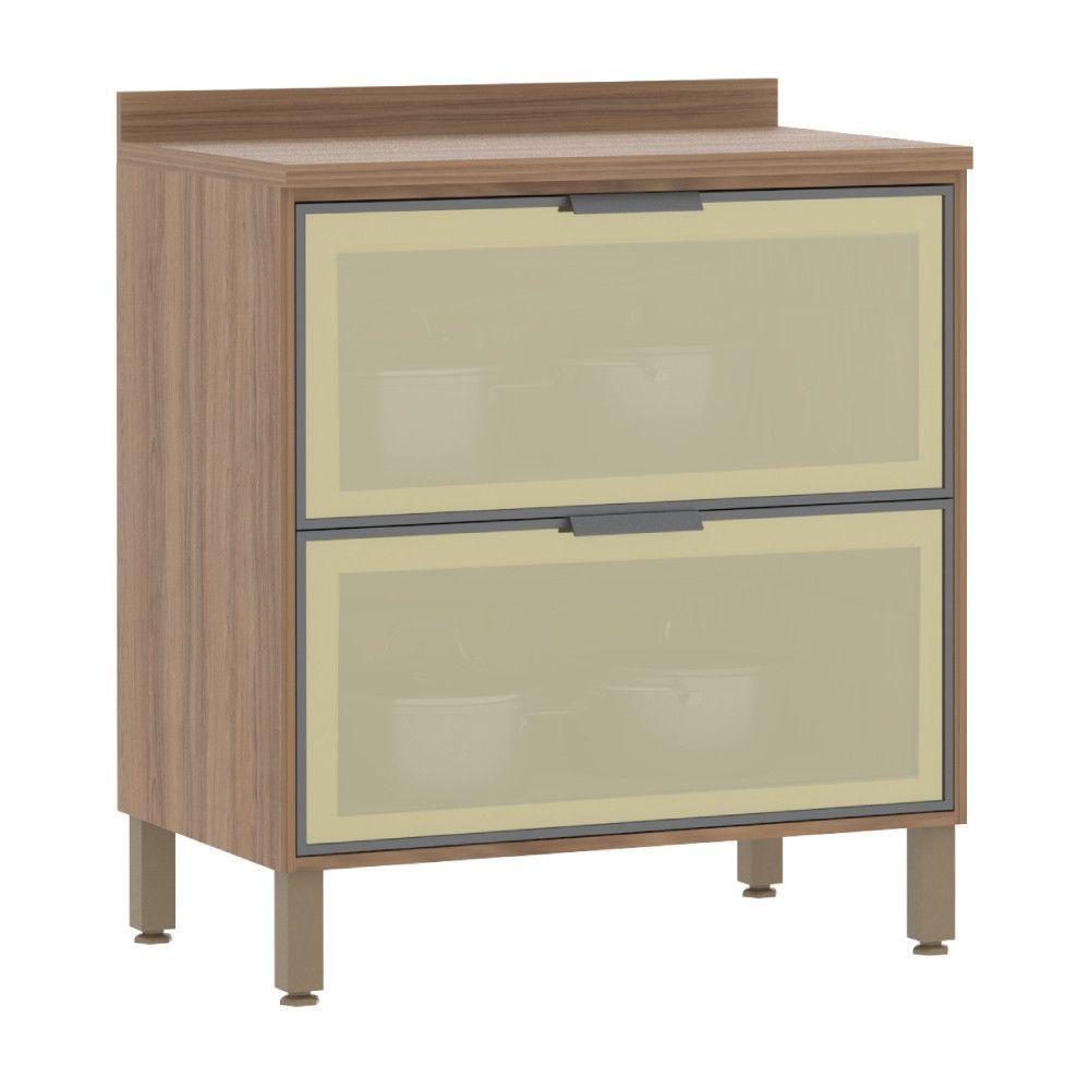 Balcão De Cozinha C/Tampo 80cm 2 Gavetões Frontal Vidro - 1