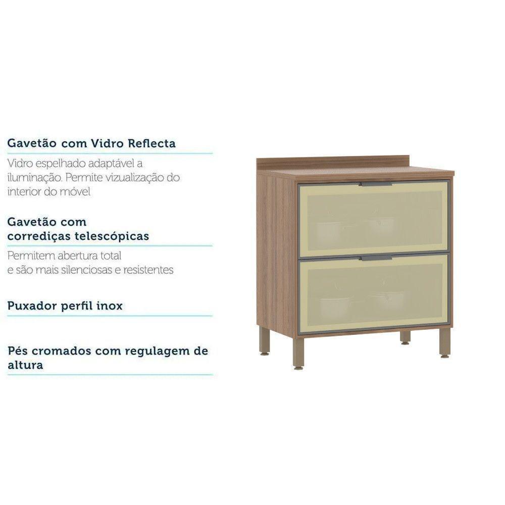 Balcão De Cozinha C/Tampo 80cm 2 Gavetões Frontal Vidro - 2