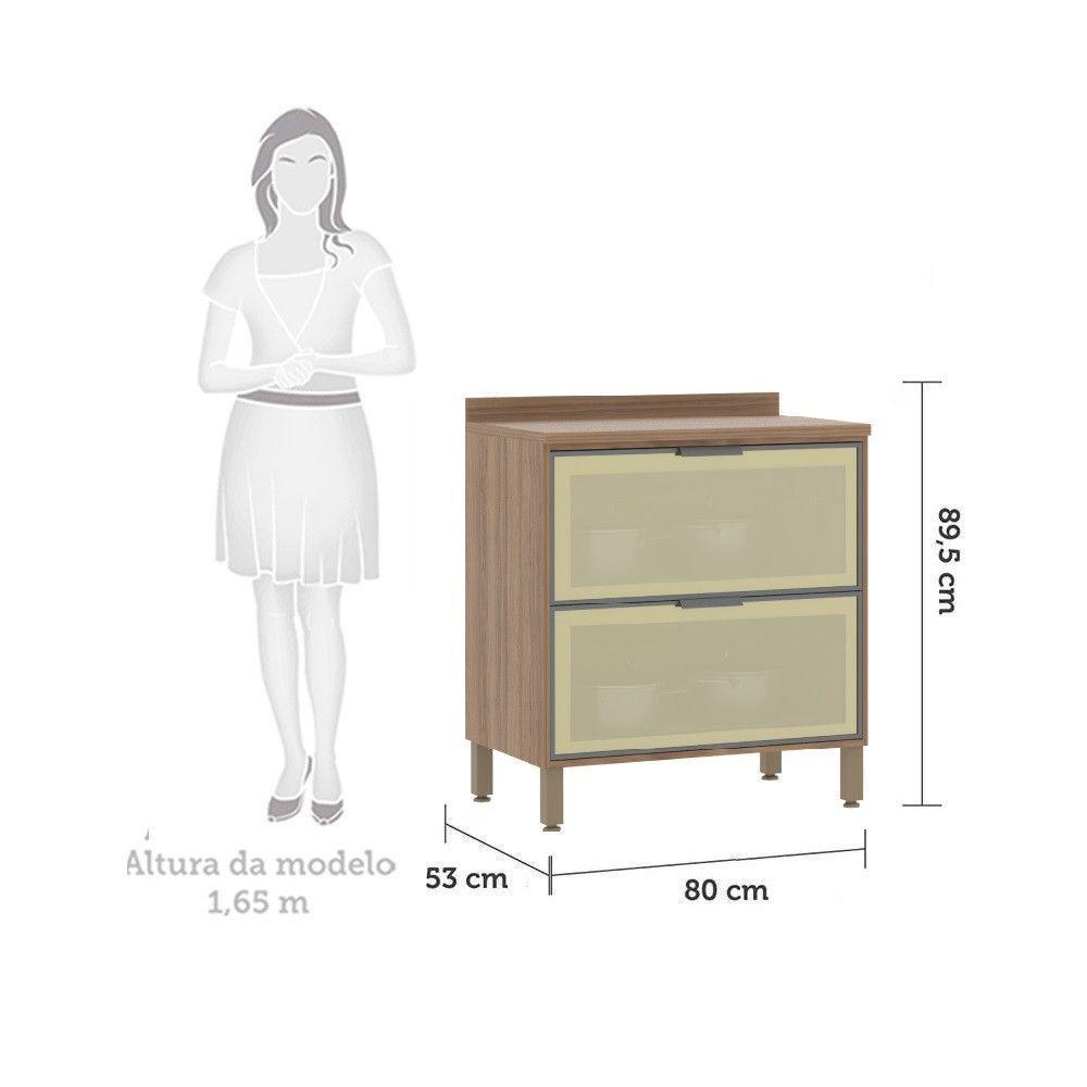 Balcão De Cozinha C/Tampo 80cm 2 Gavetões Frontal Vidro - 3