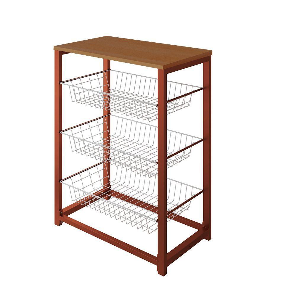 Fruteira Com Suporte Para Micro-Ondas Barcelona Aço Cobre Cesto Branco Tampo Canela - Cor: Marrom - 3