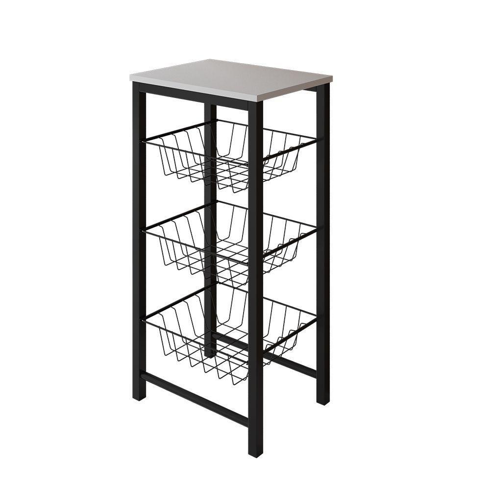 Fruteira De Chão Cozinha Montada Aço Preto Tampo Branco Roma - Cor: Branco - 1