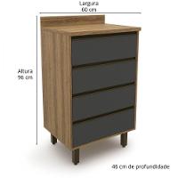 Balcao Confort 60 Cm 4 Gavetas Cinamomo grafite Batrol Cinamomo grafite - 2