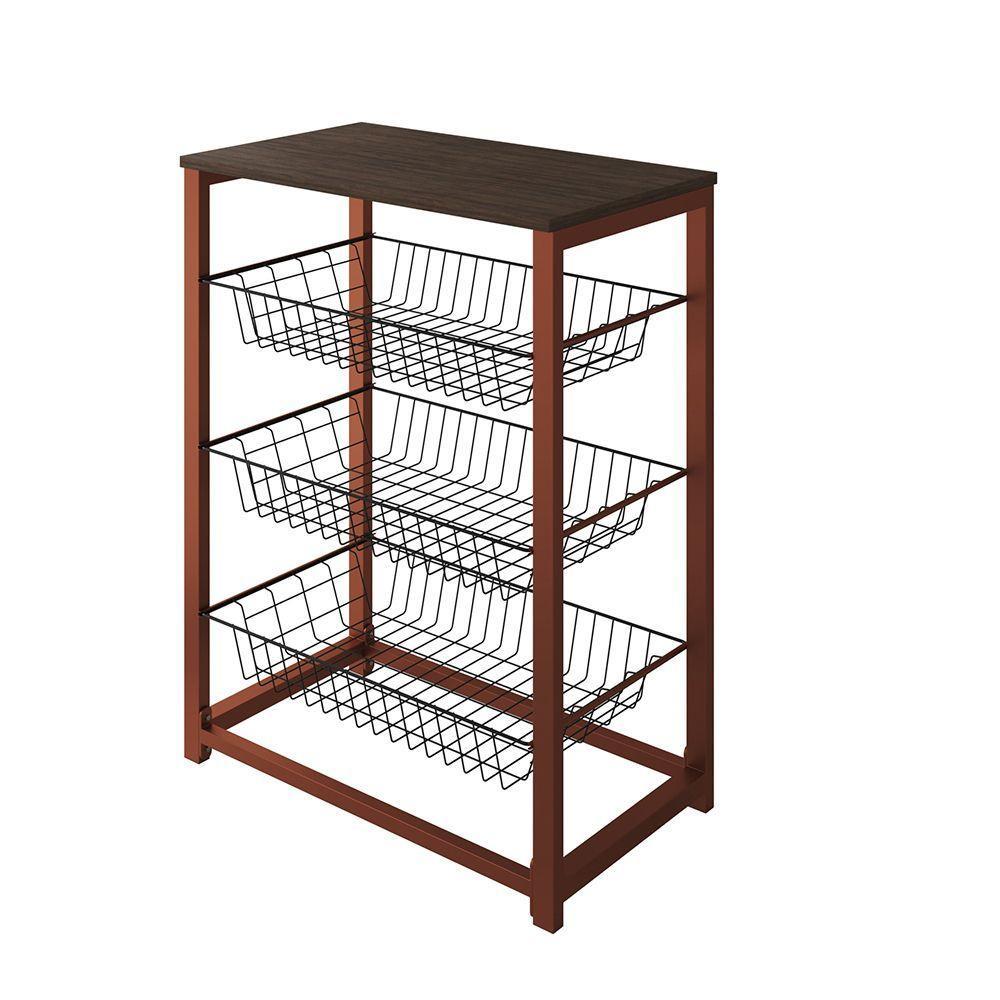 Fruteira Com Suporte Para Micro-Ondas Barcelona Aço Cobre Cesto Preto Tampo Amêndoa Cor: Preto - 3