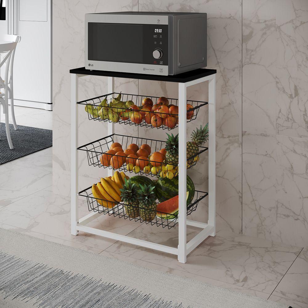 Fruteira Com Suporte Para Micro-Ondas Barcelona Aço Branco Cesto Preto Tampo Preto Cor: Preto - 1