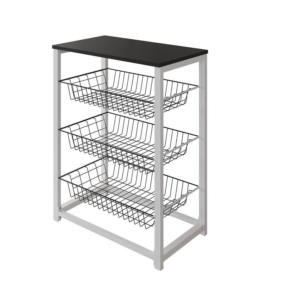 Fruteira Com Suporte Para Micro-Ondas Barcelona Aço Branco Cesto Preto Tampo Preto Cor: Preto - 3