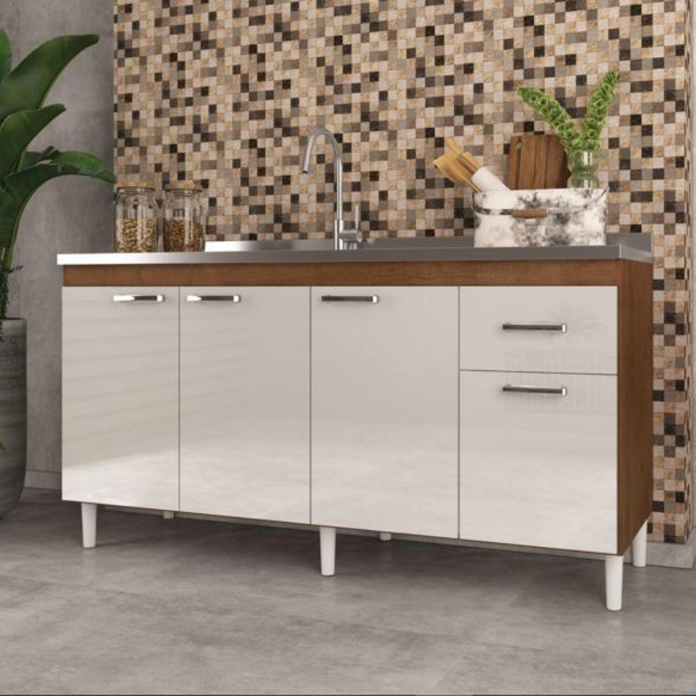 Balcão Indekes Para Pia 4 Portas 1 Gaveta 6115.10 Noce/ Off White - 1