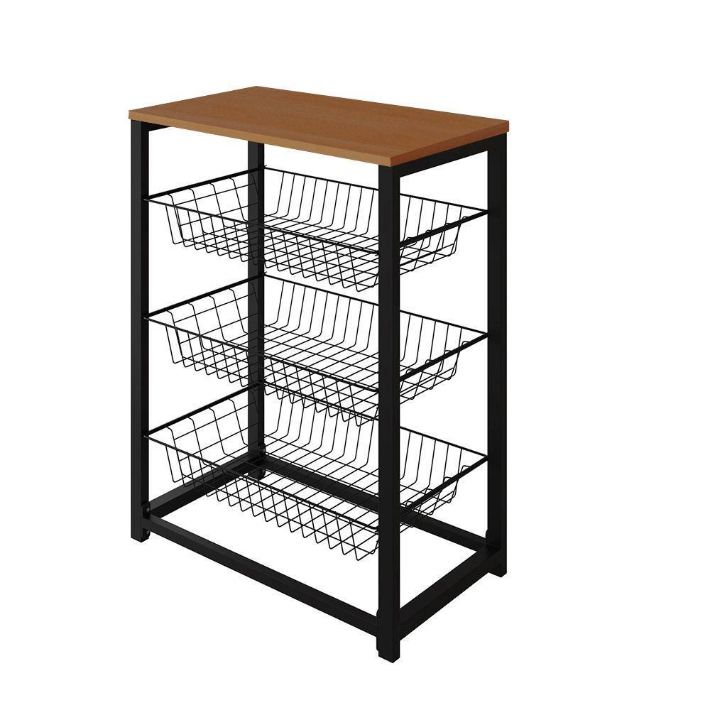 Fruteira Com Suporte Para Micro-Ondas Barcelona Aço Preto Cesto Preto Tampo Canela Cor: Canela - 3