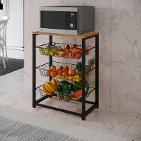 Fruteira Com Suporte Para Micro-Ondas Barcelona Aço Preto Cesto Preto Tampo Canela Cor: Canela - 1