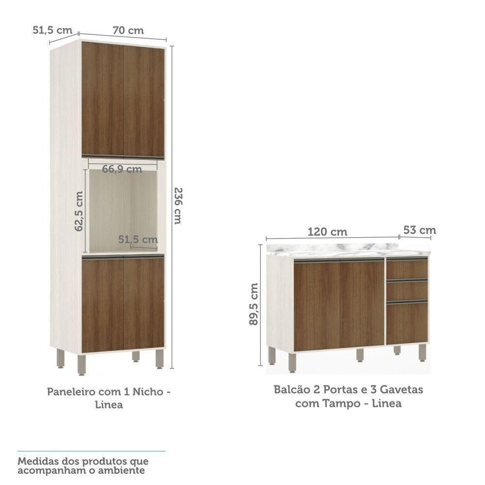 Cozinha 5 Pçs Nicho Armários Balcões C/Tampo Pátina C/Avelã - 6