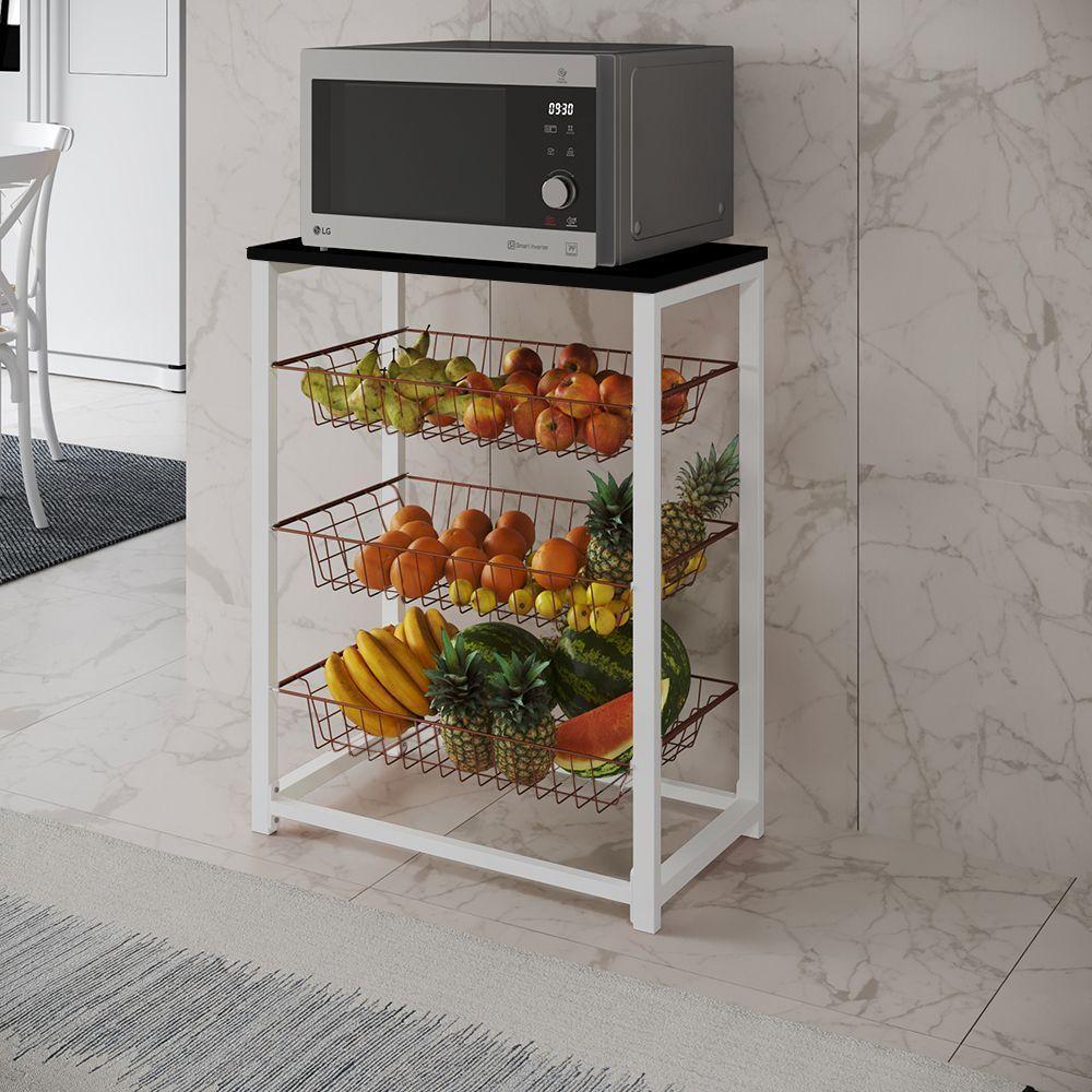 Fruteira Com Suporte Para Micro-Ondas Barcelona Aço Branco Cesto Cobre Tampo Preto Cor: Cobre - 1