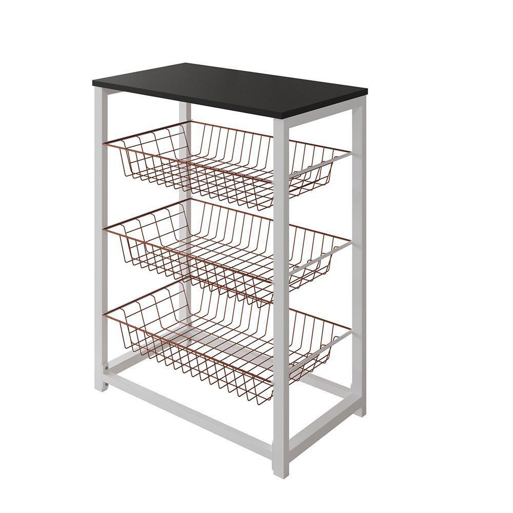 Fruteira Com Suporte Para Micro-Ondas Barcelona Aço Branco Cesto Cobre Tampo Preto Cor: Cobre - 3