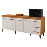 Balcão Atenas 4 Portas E 3 Gavetas Kaiki Moveis Nature/Off White. - 1