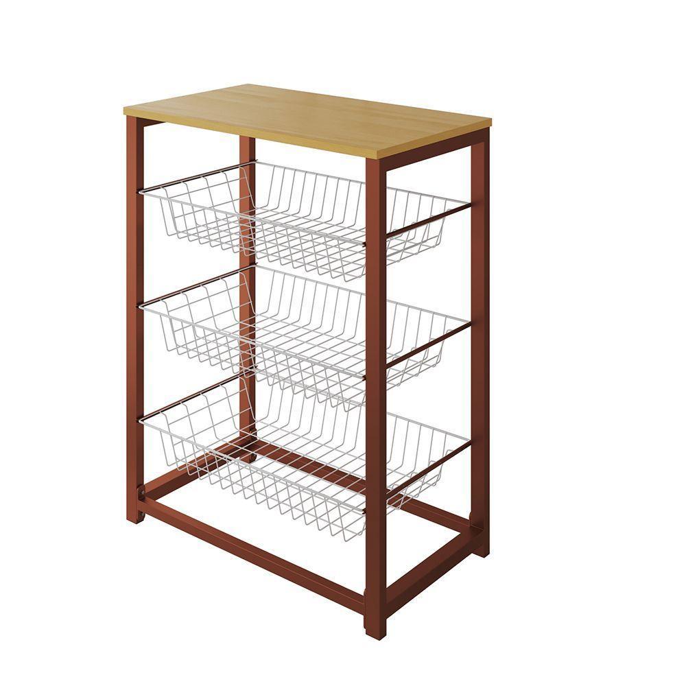 Fruteira Com Suporte Para Micro-Ondas Barcelona Aço Cobre Cesto Branco Tampo Amêndoa Cor: Branco - 3