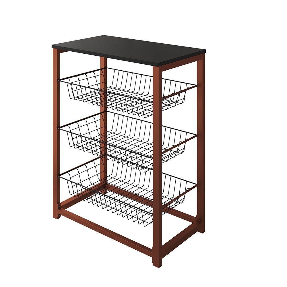 Fruteira Com Suporte Para Micro-Ondas Barcelona Aço Cobre Cesto Preto Tampo Preto Cor: Preto - 3